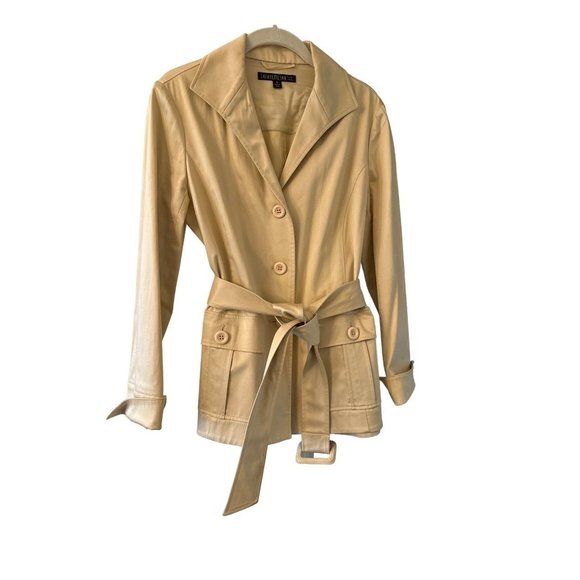 Lafayettte 148 Beige Belted Blazer Single Breasted Jacket Collared Pockets Size - Picture 1 of 6